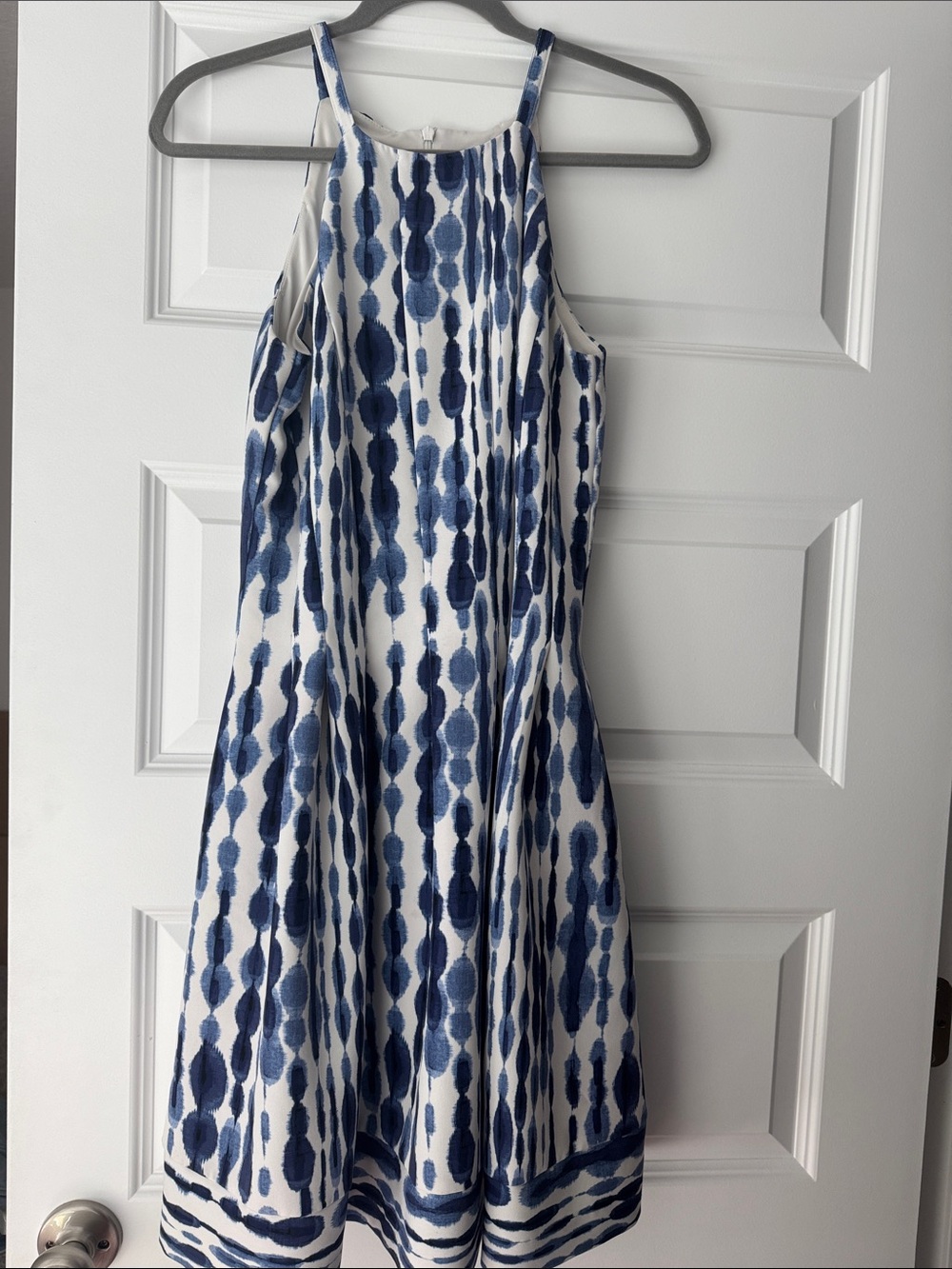 Vince Camuto Navy and White Patterned Halter Midi Dress